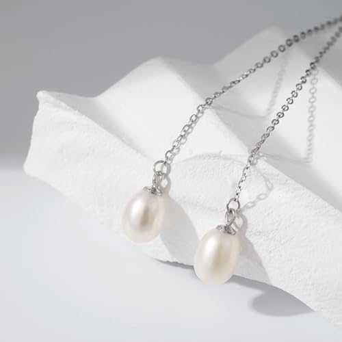 Pendientes de mujer de plata de ley 925 largos con perlas 4