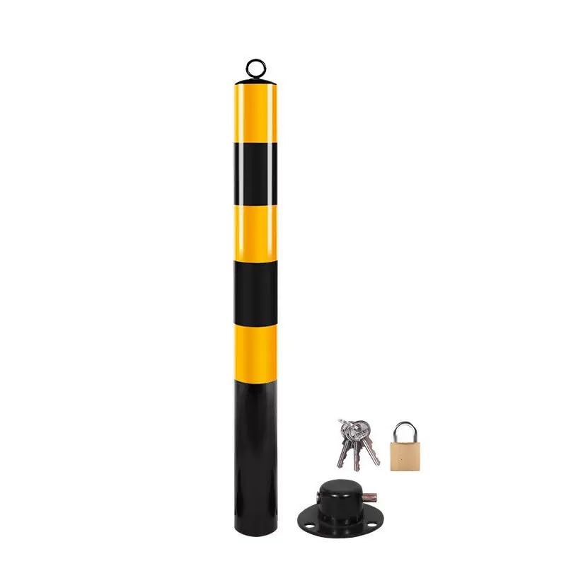 Poteau de barrière, noir et jaune, verrouillable, amovible, barrage routier en acier pour parking et terrain privé