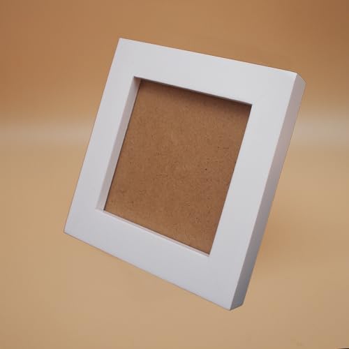 Image of 3x3 Picture Frame Solid Wood,White. Table Top or Wall Mount Photo Frames with Plastic Glass for 3x3 Inches Pictures, Modern Home Office Decor