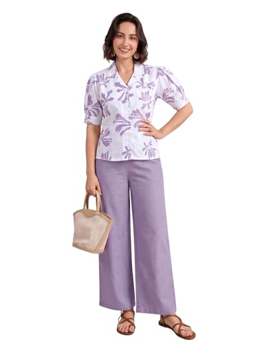 TOPLOT Printing Cotton Crop-Tops Set for Woman || Co ord Set for Women Stylish (Crop-Pair-5248-Purple-M)