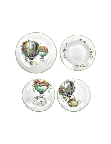 BRANDANI 51830 Servizio Tavola Wonderland 18 pezzi in porcellana, 6 piani 6 fondi 6 dessert, D 27/22.5/19 cm Forno Freezer Lavastoviglie Microonde