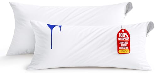Image of Set of 2 Pillow Protectors with Zipper Body Size, Bed Bug and Dust Mite Proof Pillow Covers, Ultra Soft Pillow Encasements, Moisture Wicking and Waterproof Pillow Cases by Utopia Bedding (White)