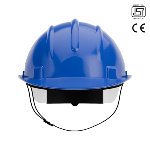 Image of HMP Industrial Construction Safety Helmet for Unisex | SIX Suspension with Ratchet Adjustment | ISI & EN Certified | Blue
