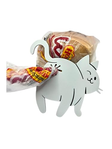 Cat Bread Clip – Funny 3D Printed Bag Holder – Cat Shaped Bread Bag Clip – Novelty Kitchen Gadget for Cat Lovers – Quirky Home Decor Gift – 5″x5″ (White Front, Black Back)