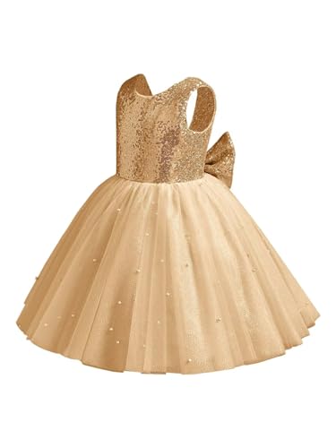 Sparkle Sequin Tulle Flower Girl Dress for Wedding Kids Princess Pageant Dress Pearls Bow Prom Ball Gowns Tutu Dress