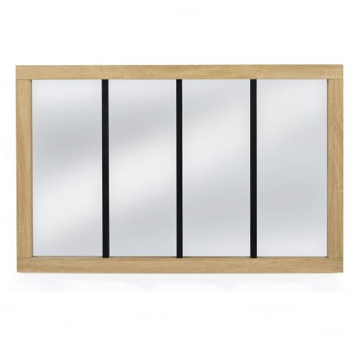 IDMarket – Espejo de cristal Atelier 4 tiras marco madera diseño industrial 110 x 70 cm