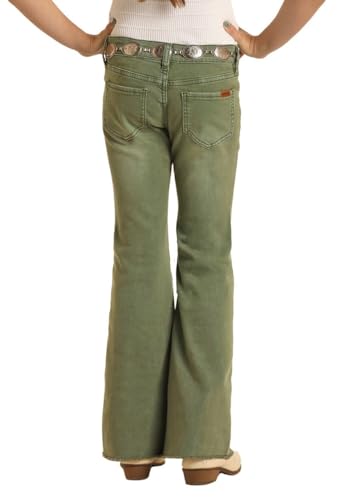 Rock & Roll Denim Girls' Army Green Button Flare Jeans