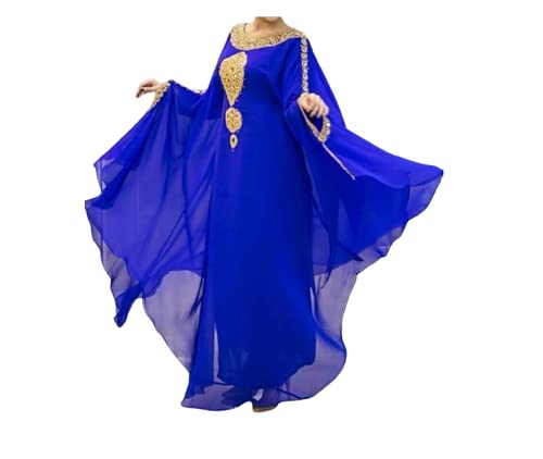 ADIBA CREATION Sale New Moroccan Dubai Kaftans Farasha Abaya Caftan Long Gown Eid Ramada Dress (Large, Royal Blue)