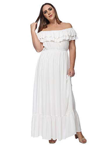 ANNA-KACI-Womens-Plus-Size-Boho-Ruffle-Off-Shoulder-Stretchy-Maxi-Long-Dress