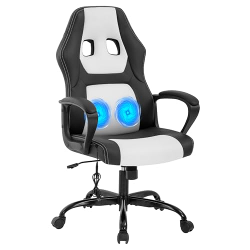 Image of BestOffice Gaming Chair with Massage, Ergonomic Office Desk Chair, Adjustable Lumbar Support & Headrest,Computer Task Chair, 360 Swivel for Adults (White)