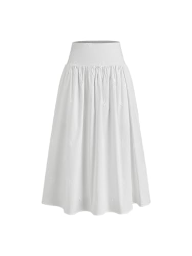 CIDER Skirt for Women Midi Skirt Floral Embroidery A Line Mid Waist Cotton Knee Length Casual Skirt