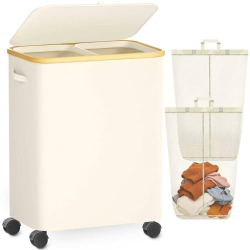 Image of Double Laundry Basket with Wheels and Lid, 150L Clothes Hampers for Laundry