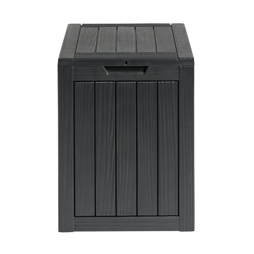 OHS Parcel Box Small Garden Storage Box Weather-Resistant Fade Free Plastic Wood Effect Storage Boxes with Lids Indoor Outdoor Organiser for Garden Furniture Patio Cushions Black - 116L