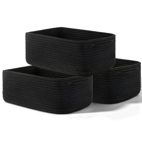 3 cestas de almacenamiento, cestas trenzadas, 30 x 20 x 11 cm, cesta decorativa de cuerda de algodón, cestas para estanterías para organizar, cesta trenzada con doble asa para guardar diversos objetos