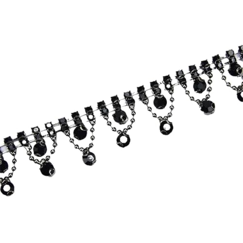 Frange en perles de cristal passementerie strass ondulés noirs ruban couture 1m