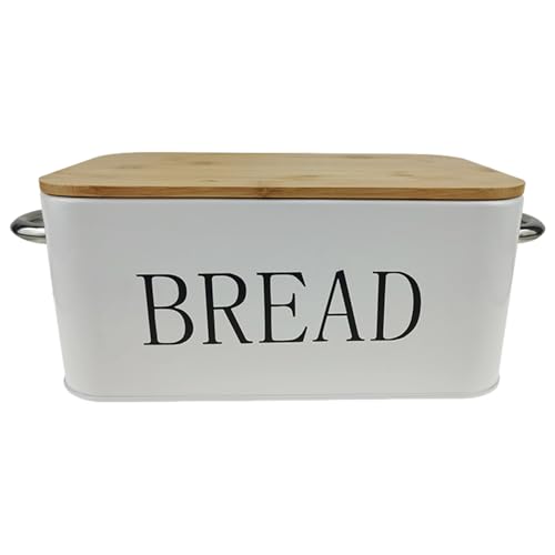 Jeorywoet 16 x 7 x 5 Caja de Pan de Metal Hierro Moderno de Alta Capacidad con Tapa de Tabla de Cortar de bambú Contenedor de Almacenamiento de Pan para mostrador de Cocina Vintage
