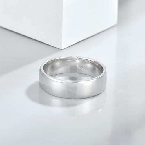 STARCHENIE Solid 925 Sterling Silver Ring for Men & Women 6mm High Polish Wedding Band Size 7-124