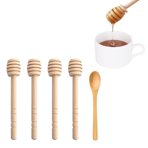 Eiaigky Set de 5 Madera para Miel de 15 cm, Cucharas y Agitadores para Miel, Palo para la Miel Tarros de Miel, Palitos Miel Madera Ideal para Eventos y Regalos de Bodas, Cumpleaños, Navidad