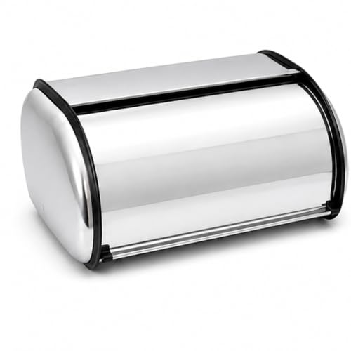 Image of XAVRO Small Bread Bin 12L, Roll Top Kitchen Bread Box, Stainless Steel Compact Countertop Loaf Storage Container for Bread, Rolls & Pastries, Silver 35.5×23 ×14.5 cm