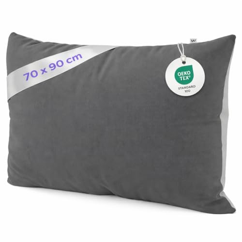 Wolkenfeld Kopfkissenbezug 70x90 – Kissenbezug für langes Kissen & Seitenschläferkissen – Öko-Tex Zertifiziert – Verdeckter Reißverschluss – Pflegeleicht & atmungsaktiv – Hellgrau/Dunkelgrau