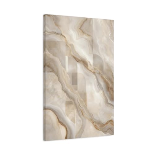 Tableau abstrait marbre beige et or 50x75 cm pour décoration verticale de salon