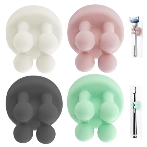 Portaspazzolino in silicone, 4 pezzi, multifunzione, con gancio per rasoio, impermeabile, autoadesivo, montaggio a parete, gancio singolo per appendere bagno, cucina, soggiorno, ufficio (colore 4
