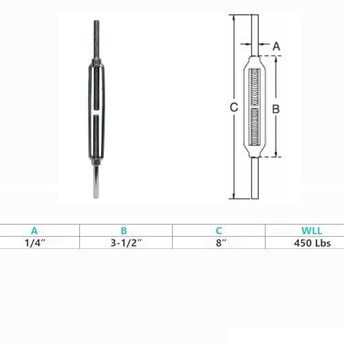Prolinemax Marine Boat Acero Inoxidable Tensor Stub End 1/4" x 2-3/4" WLL 450 Lbs miniatura 7