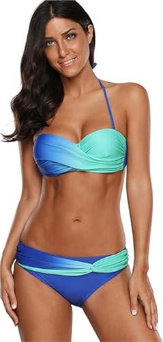 Womens Halterneck Strapless Bandeau Twist Push Up Tie Dye Bikini Set Swimsuit