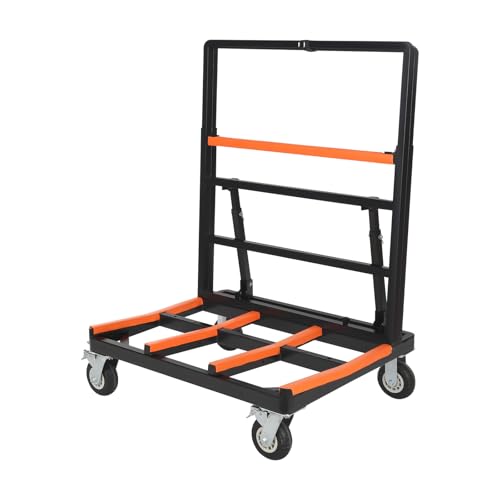 Folding Drywall Cart, Drywall Dolly with PU Swivel Casters, Portable Panel Truck Cart, Portable Plywood Cart, Plywood Storage Rack for Move Wallboard, Gypsum Board, Drywall,Up to 2200LBS (6 in Wheel)