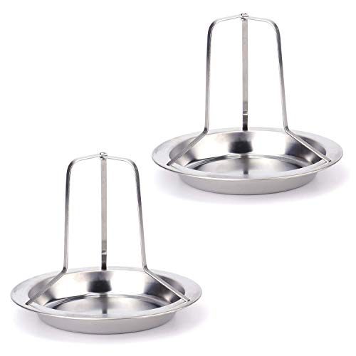 Fasmov Stainless Steel Chicken Roaster Rack Beer Can Vertical Roaster Chicken Holder with Drip Pan for Oven, Set of 2