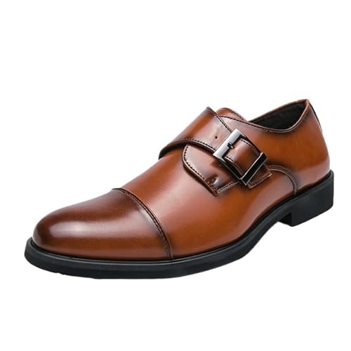 Dress Oxford for Men's Monk Prom Wedding Heel Non Slip Anti-Slip Low Top Rubber Sole Casual Evening Waterproof Leather Round Toe Slip On