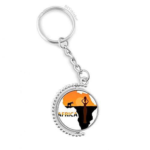 Llavero mapa de África con elefante de la sabana y anillo rotativo