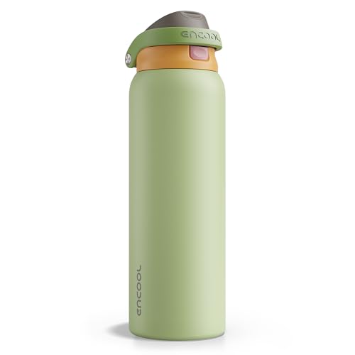 Image of ENCOOL Leakproof Insulated Water Bottle with Straw Dual-Sip Water Bottle Bag-Safe Design for Work, Commute & Gym - Keeps Drinks Cold All Day, 40 oz, Sage Green