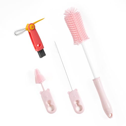 Image of Chemimoso Silicone Bottle Cleaning Brush, 13.4in Long Handle Water Cup Bottles Cleaner for Baby Bottles, Stanley Mug, Sports Bottle, Glass Vase, with a Tiny Cup Lid Gap Cleaning Brush, z Pink
