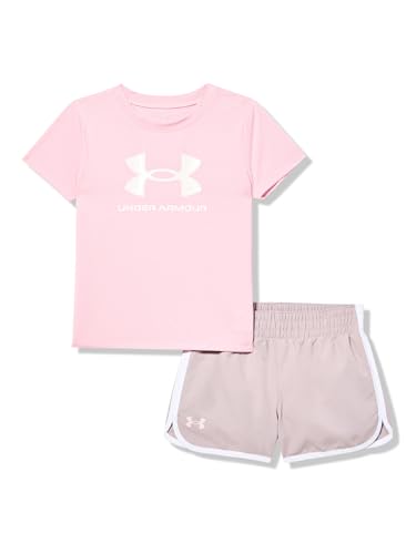 Image of Under Armour Girls' 2-piece Short Sleeve Tee and Shorts Set, Lightweight and Comfortable