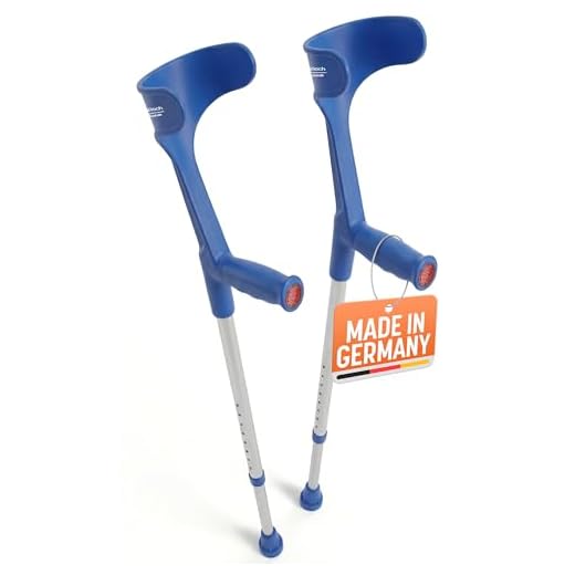 Paar Krücken (blau), Gehhilfen, Unterarmstützen-Gehstützen aus Aluminium. Höhenverstellbar (76-96 cm) mit Clipraster.