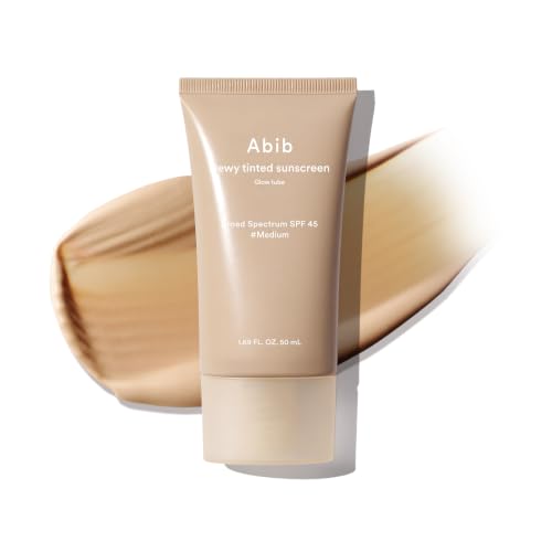 Image of Abib Dewy Tinted Sunscreen SPF 45 (Medium) UV Broad Spectrum, Daily Face Moisturizer Skincare Infused Glow Tube, Mineral&Chemical Hybrid Filter, Lightweight Natural Coverage Korean Skincare 1.69 fl oz