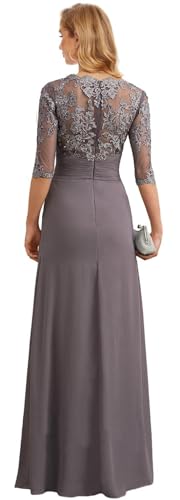 Women's Lace Mother of The Bride Dresses for Wedding Chiffon Ruched Long Formal Evening Dress with Sleeves2