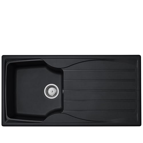 Liquida CMP10BL 1.0 Bowl Reversible Black Kitchen Sink and Waste Kit