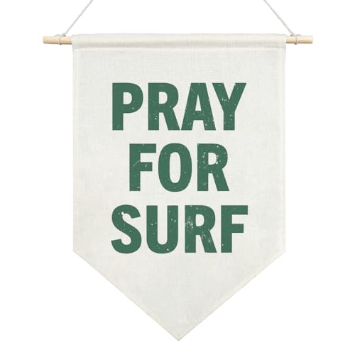AGMDESIGN Pray For Surf Canvas Hanging Pennant Flag Banner, Surf Decor for Kids Rooms, Home School Kitchen Playroom Kids Room Nursery Flag Decor, Beachy Decor for Teen Boys Girls Dorm Surfing Lovers