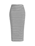 WDIRARA Women's Plus Size Striped Elastic Waist Split Back Bodycon Pencil Skirt Black and White 3XL