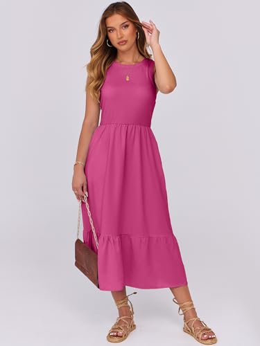 Image of ANRABESS Women Midi Dresses 2026 Summer Casual Sleeveless Sundress High Neck Tank Top Racerback Flowy Beach Dress ＆ Pockets