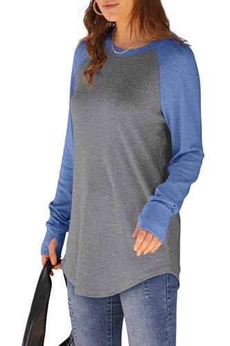 Image of XIEERDUO Womens Tunic Tops to Wear with Leggings Long Sleeve Thumb Hole Shirts Crew Neck Curved Hem