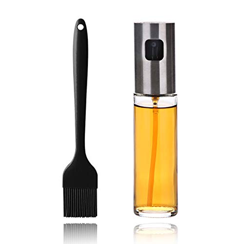 Oil Sprayer and Basting Brush Set, Portable Olive Oil Sprayer for Cooking Grilling BBQ Baking, Pastry, and Silicone Oil Brush for Kitchen Cooking & Marinating