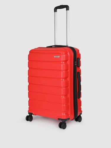 Image of Teakwood Unisex Trolley Bag for Travel, Hard Cabin Trolley Large Travel Suitcase Bag, Lock System 360 Degree 8 Rotating Wheels (55, 65 CM, RED)