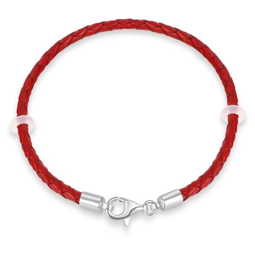 20Cm Pulsera de cuero trenzado rojo con Plata de ley 925 Broche de langosta-Fit Pandora Charm/Beads/Pendant, Regalo para hombres/mujeres/Nieto Tapón de goma incluido