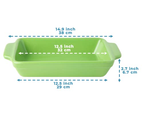 Modern Ceramic Bakeware Dish 9X13” – Quality Stoneware Made In Europe - Large Casserole Dish For Baking & Cooking – Oven & Freezer Safe – Individual Serving Rectangular Baking Pan For Cakes, Lasagna & More - Green #TOP4