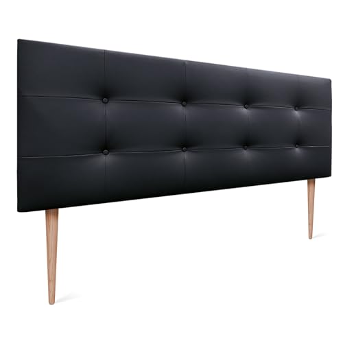 DHOME Cabecero, Cabezales de Cama Acolchado Capitoné 8cm de Grosor. Cabezal tapizado ACUALINE Tela y Polipiel. Cabeceros de Cama (Polipiel Negro, 135x115cm con Patas (Camas 120/135/140))