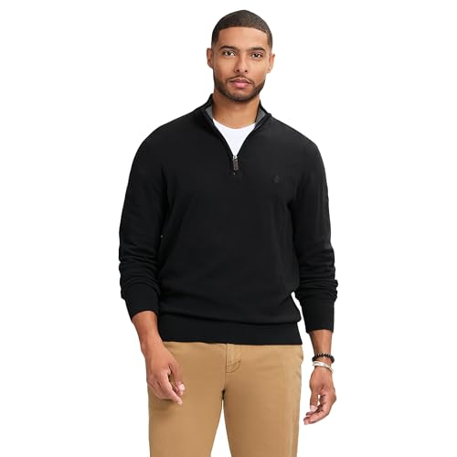 IZOD Men's Premium Essentials Quarter Zip Sweater, Black