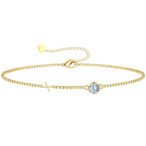 Image of Birthstone Bracelets for Women, Initial Bracelet Teen Stocking Stuffers Birthday Gifts for Teen Girls Initial Bracelet Trendy Letter A-Z Dainty Bracelet 21st 30th Mom Birthday Gift Birthstone Jewelry